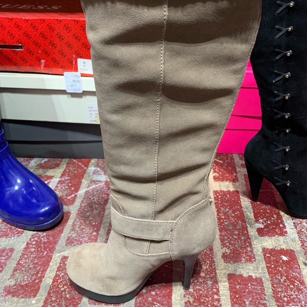 Women’s Guess Taupe Suede Knee High Heels